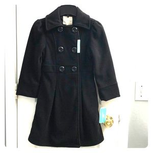 NWT long black girls pea coat